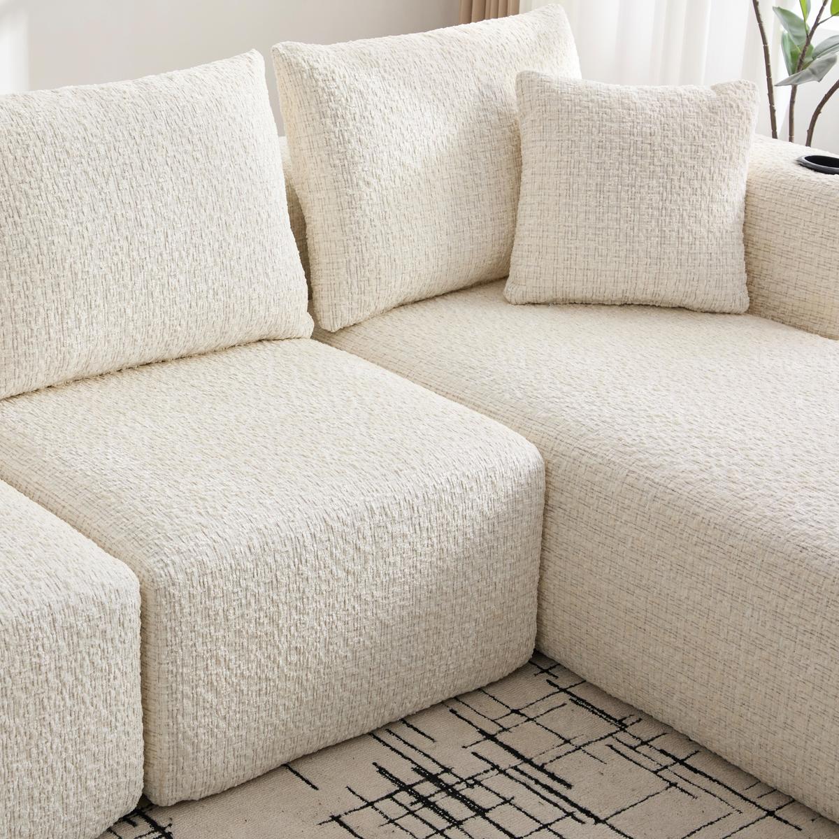 ECKSOFA Modulares L-Form Chenille mit Getränkehalter & Memory-Schaum 261cm - Beige, Textil (261/165cm) - Urban Meuble
