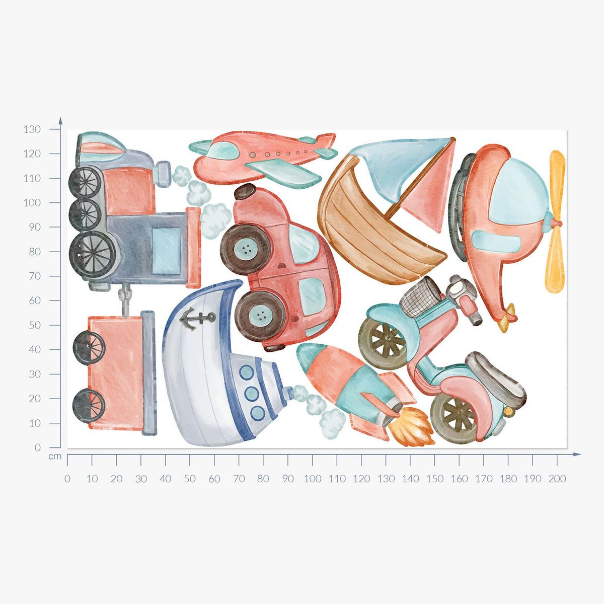 WANDAUFKLEBER 130x204cm - Fahrzeuge als Transportmittel - Multicolor, Kunststoff (130/204/0.1cm) - Wallfluent