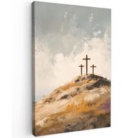 LEINWANDBILD Hügel - Abstrakt - Christentum - Kreuz Deko Wohnzimmer 20x30 cm - Hellgrau, Textil (20/30cm) - MuchoWow