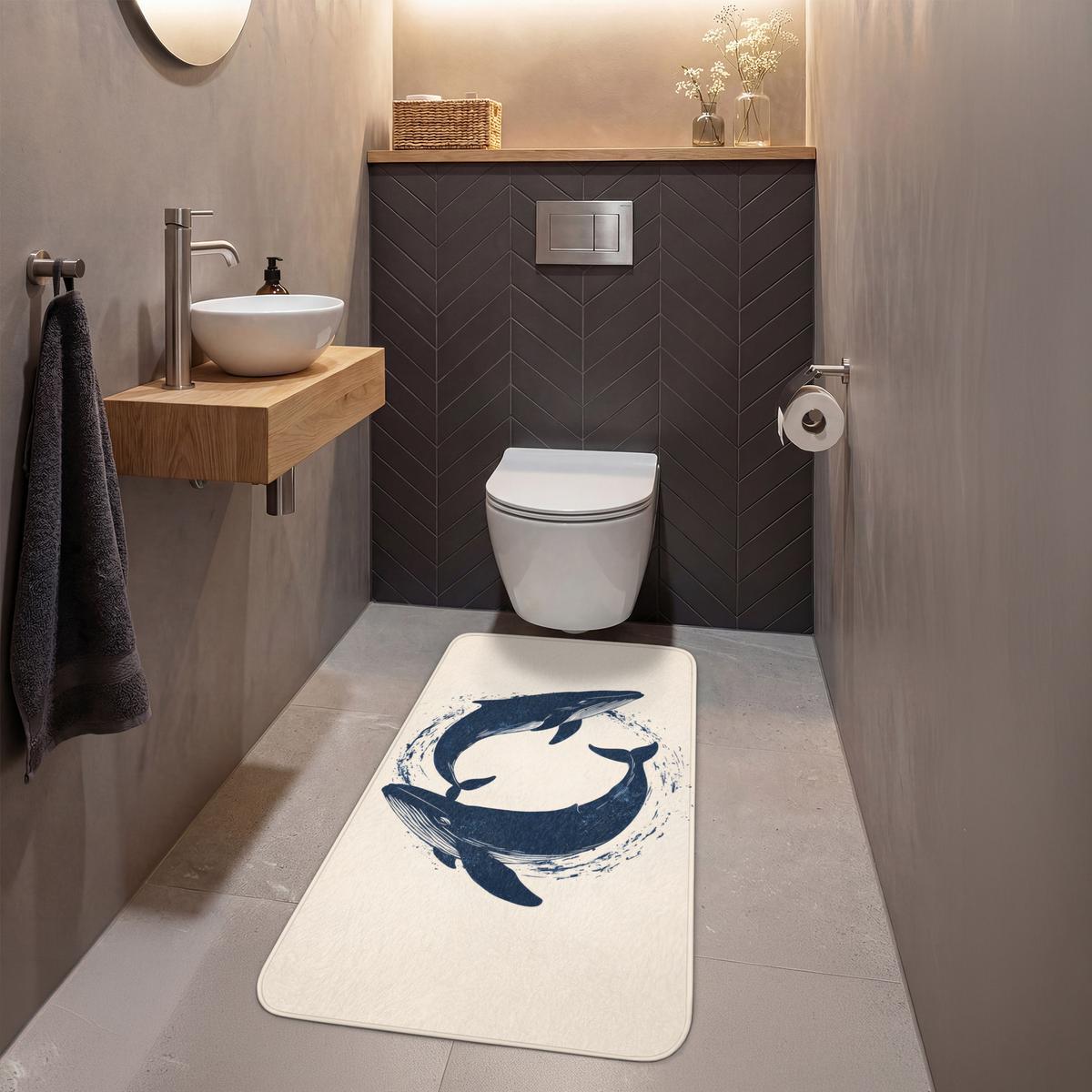 WC-VORLEGER Wale - Spritzer - Kreis - Dunkelblau Toilettenvorleger 60x120 cm - Dunkelblau, Textil (60/1cm) - OnlyWow