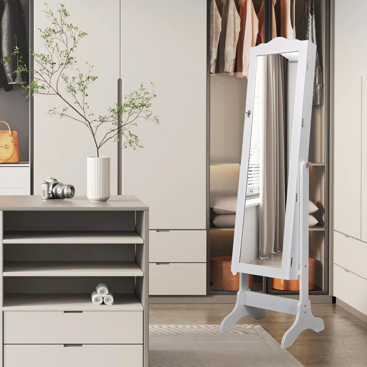 SCHMUCKSCHRANK 160cm Weiß - Weiß, Holz (45/160/37cm) - COSTWAY