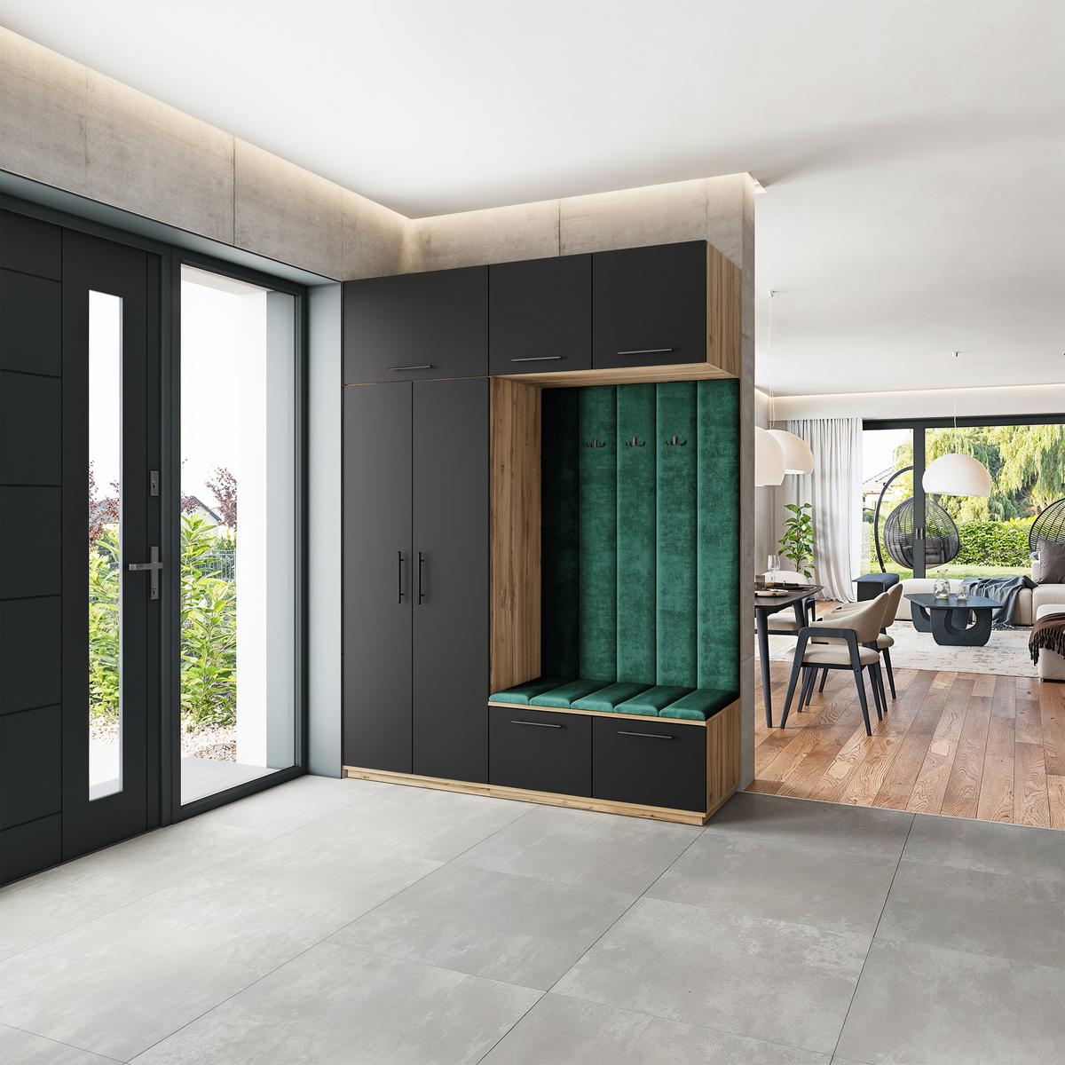 GARDEROBENSCHRANK REMA 180/240/60 cm Modern Garderobe-Set Eiche Wotan - Eiche Wotan/Schwarz, Holzwerkstoff (180/240/60cm) - MASSENO