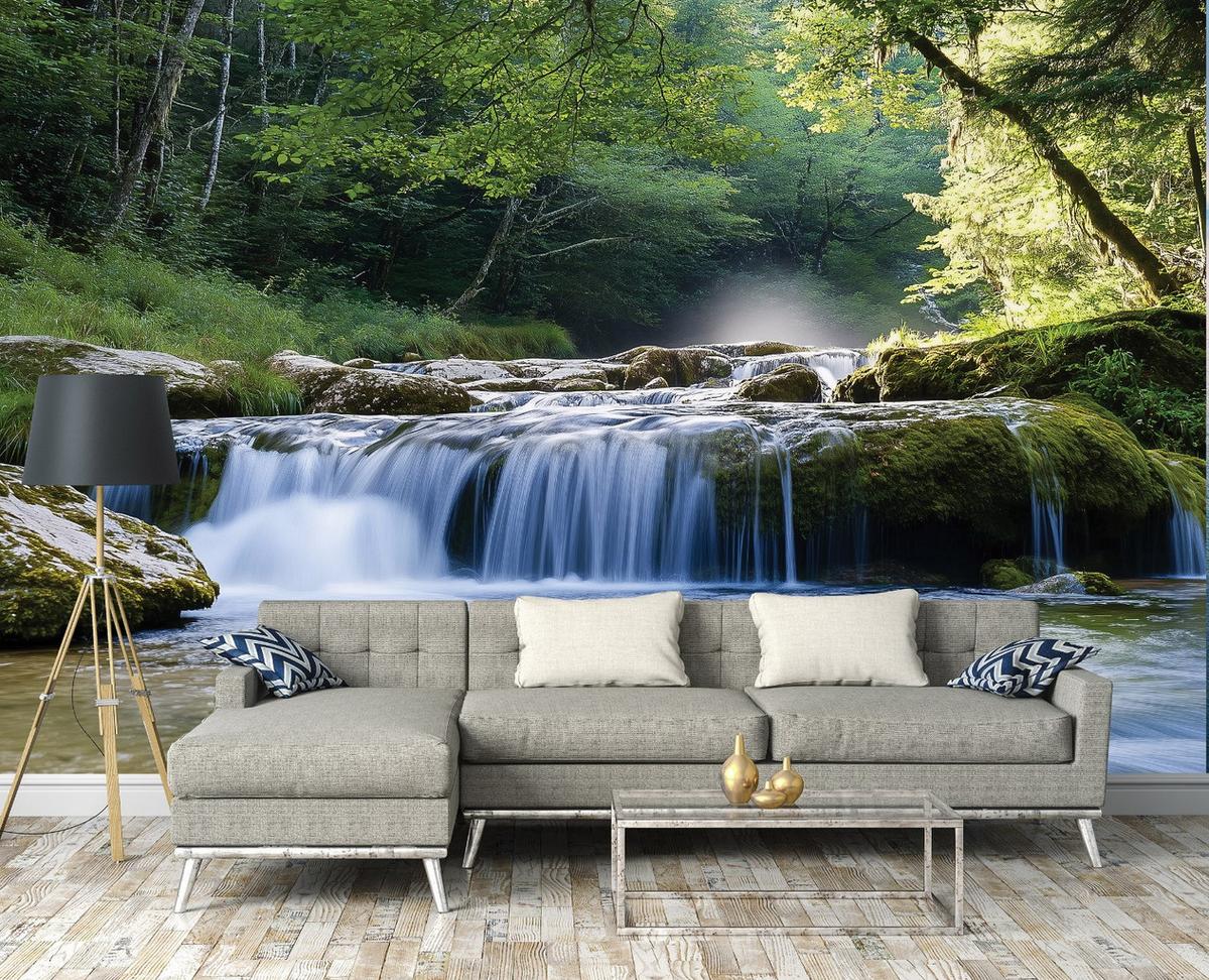 FOTOTAPETE 3D Effekt Wasserfall Wald Natur Tapete Wohnzimmer 250x175 - Multicolor, Papier (250/175cm) - Wallarena