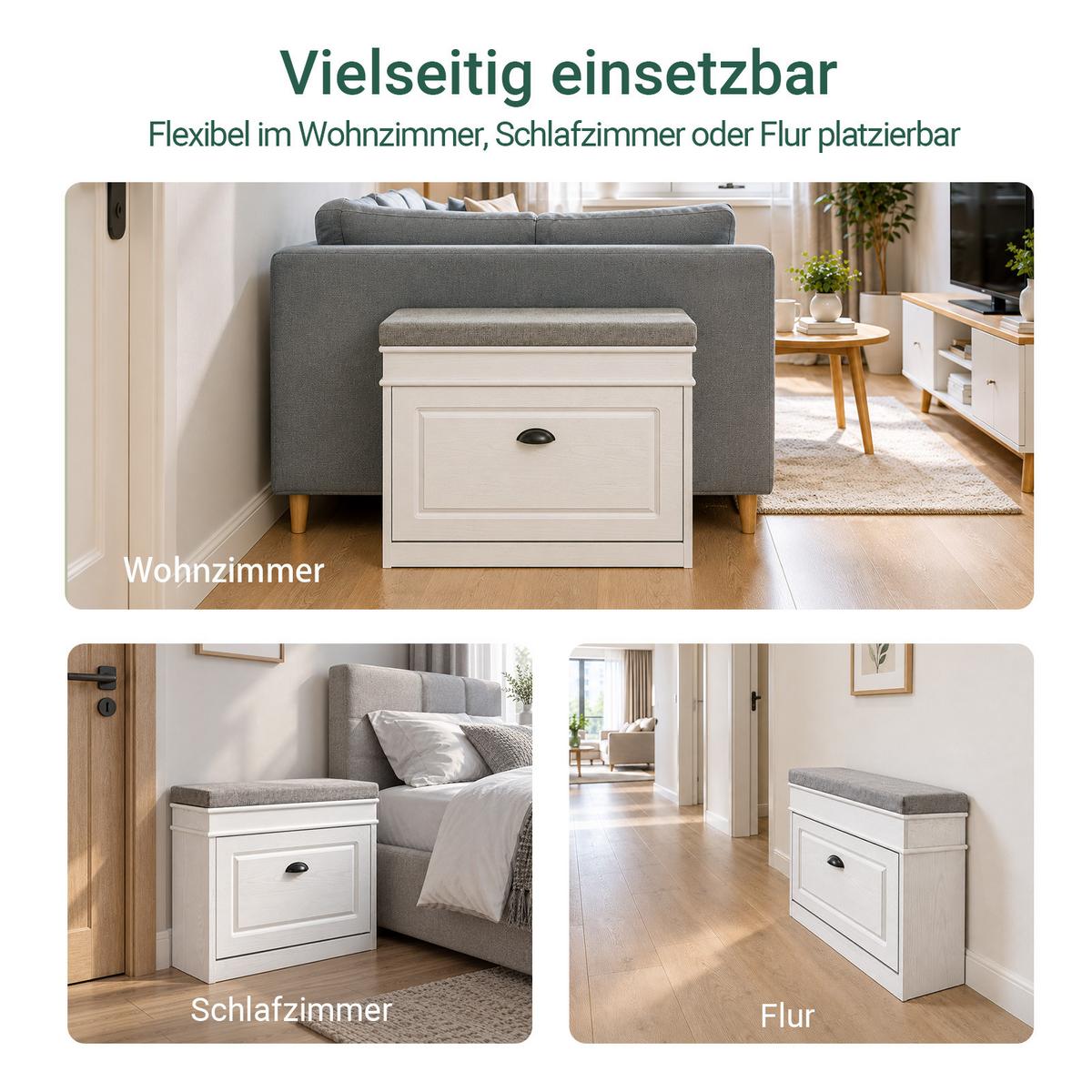 SCHUHBANK Weiß - Weiß, Holzwerkstoff (61/51/24cm) - SoBuy
