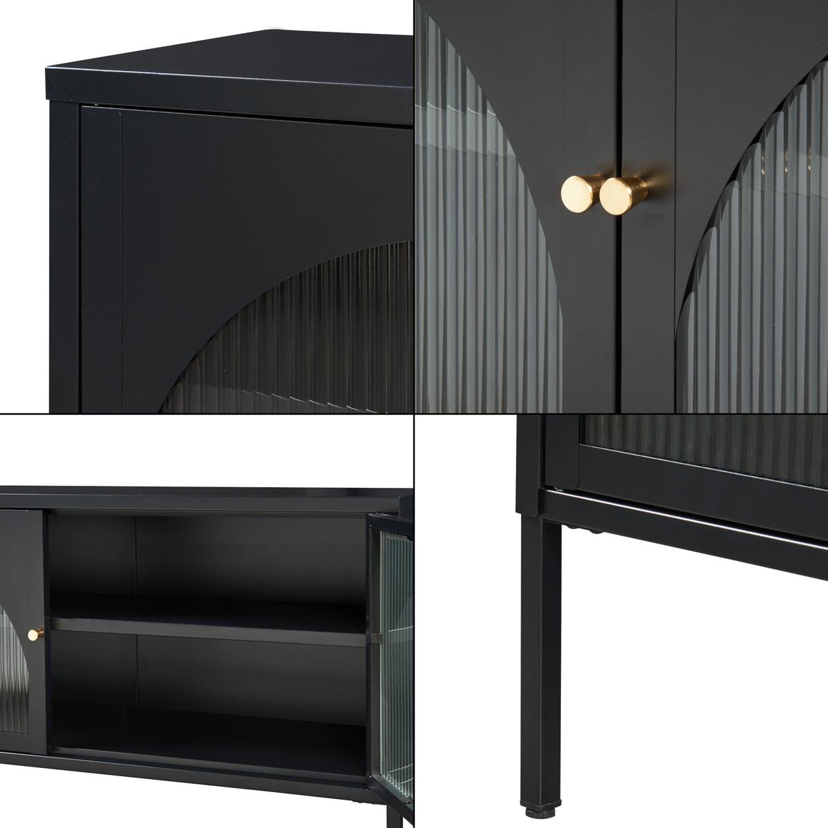 FERNSEHSCHRANK Karlskrona - Schwarz, Glas/Metall (115/64/35cm) - [en.casa]