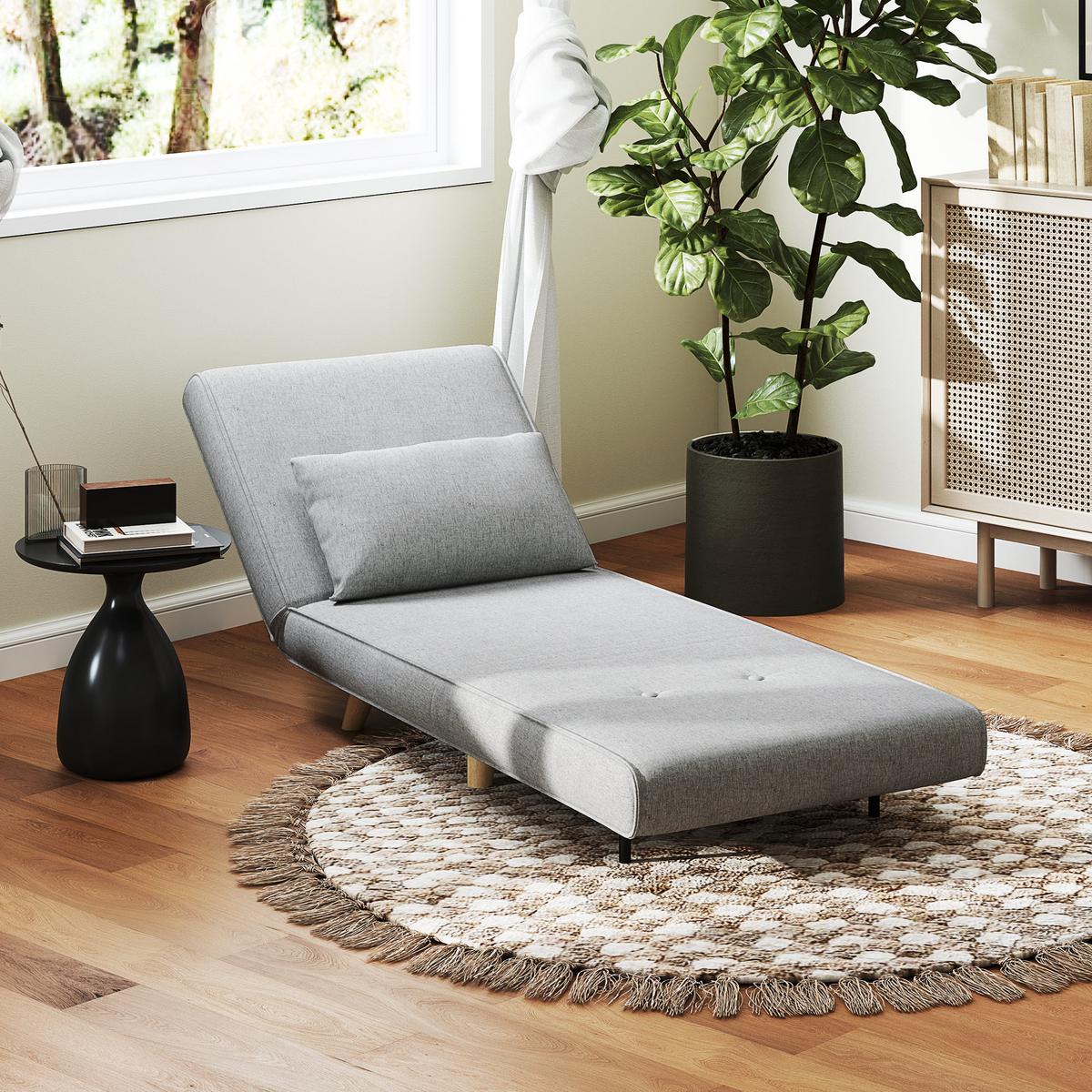 SCHLAFSESSEL, Klappbett mit Bettfunktion, Lendenkissen, für Wohnzimmer Hellgrau - Hellgrau/Naturfarben, Holz/Textil (78/79/72cm) - HOMCOM