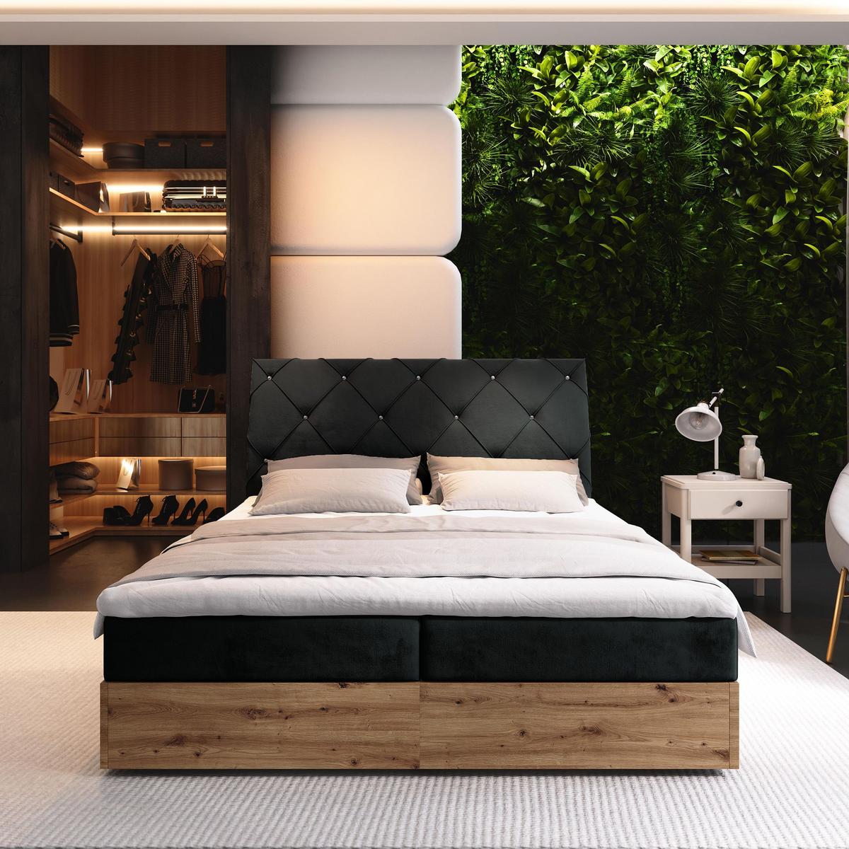BOXBETT VELLANO 160x200 cm mit Matratze und Topper - Schwarz - Schwarz, Holz (160/200cm) - MASSENO