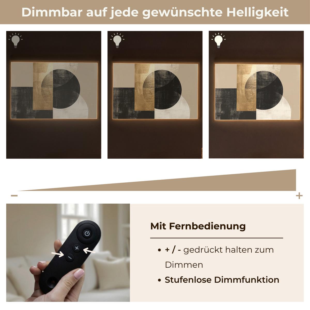 WANDLEUCHTE MIT AKKU Abstrakt - Modern - Schwarz - Gold 100x70 cm - Sandfarben, Holzwerkstoff (100/70/8cm) - OnlyWow