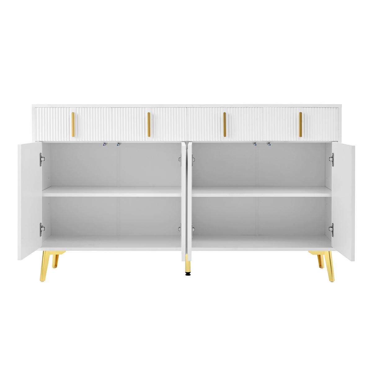 SIDEBOARD Weiß 140cm mit 4 Türen 4 Schubladen Bogen-Dekor & Goldfüßen - Weiß, Holzwerkstoff (140/82/38cm) - Urban Meuble
