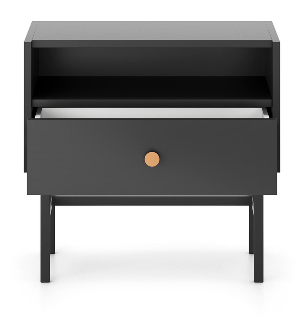 NACHTTISCH Dinley 1S Schwarz 54,8/52/39 cm – mit schwarzen Beinen im minimalistischen Design - Schwarz, Holzwerkstoff/Metall (54.8/52/39cm) - AX Living