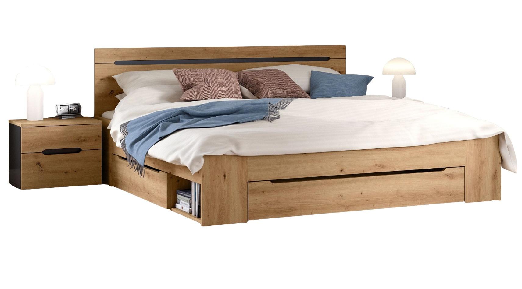 SCHLAFZIMMER Eiche Artisan, grau 3-teilig, Komplettset mit Bett 180 x 200 cm - Eiche Artisan/Grau, Holzwerkstoff/Metall - Inn.Furn