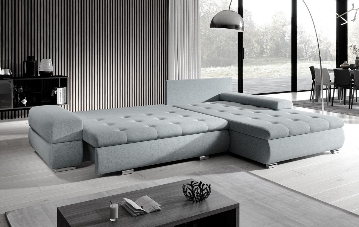 ECKSOFA L Form Sivaso Braun 310/210/85 cm – mit Schlaffunktion und Bettkasten - Hellbraun/Silberfarben, Textil/Metall (310/210cm) - AX Living