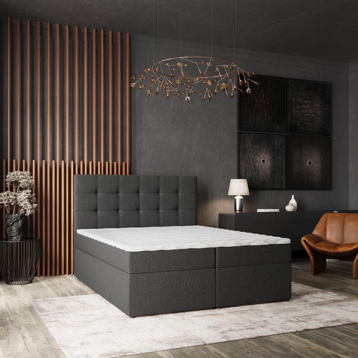 BOXBETT PALMA 160x200 cm mit Matratze und Topper - Grau - Grau, Holz (160/200cm) - MASSENO