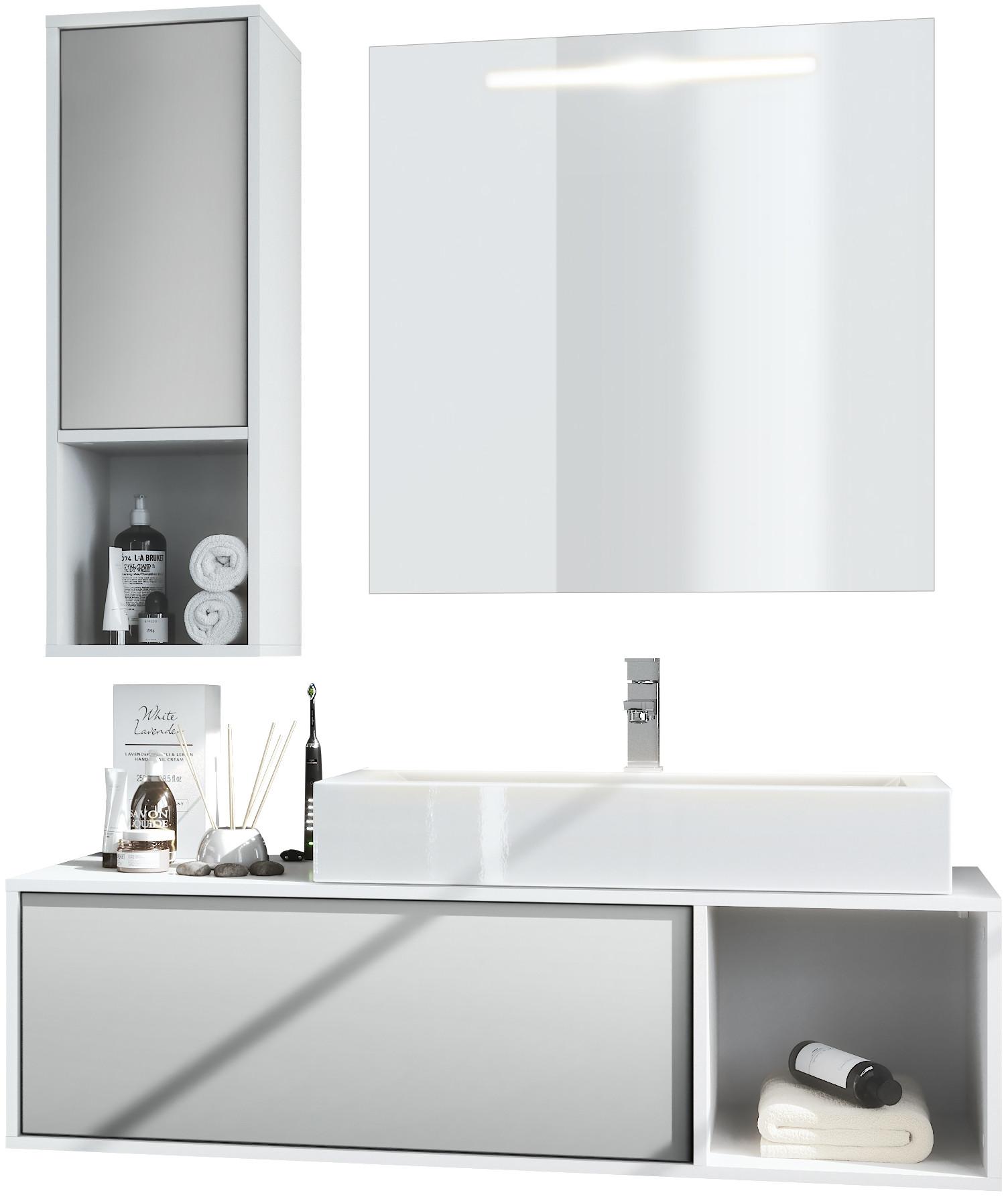BADMÖBELSET La Costa Fronten in Hellgrau seidenmatt - Greige, Holzwerkstoff (126.5/190/46cm) - Vladon