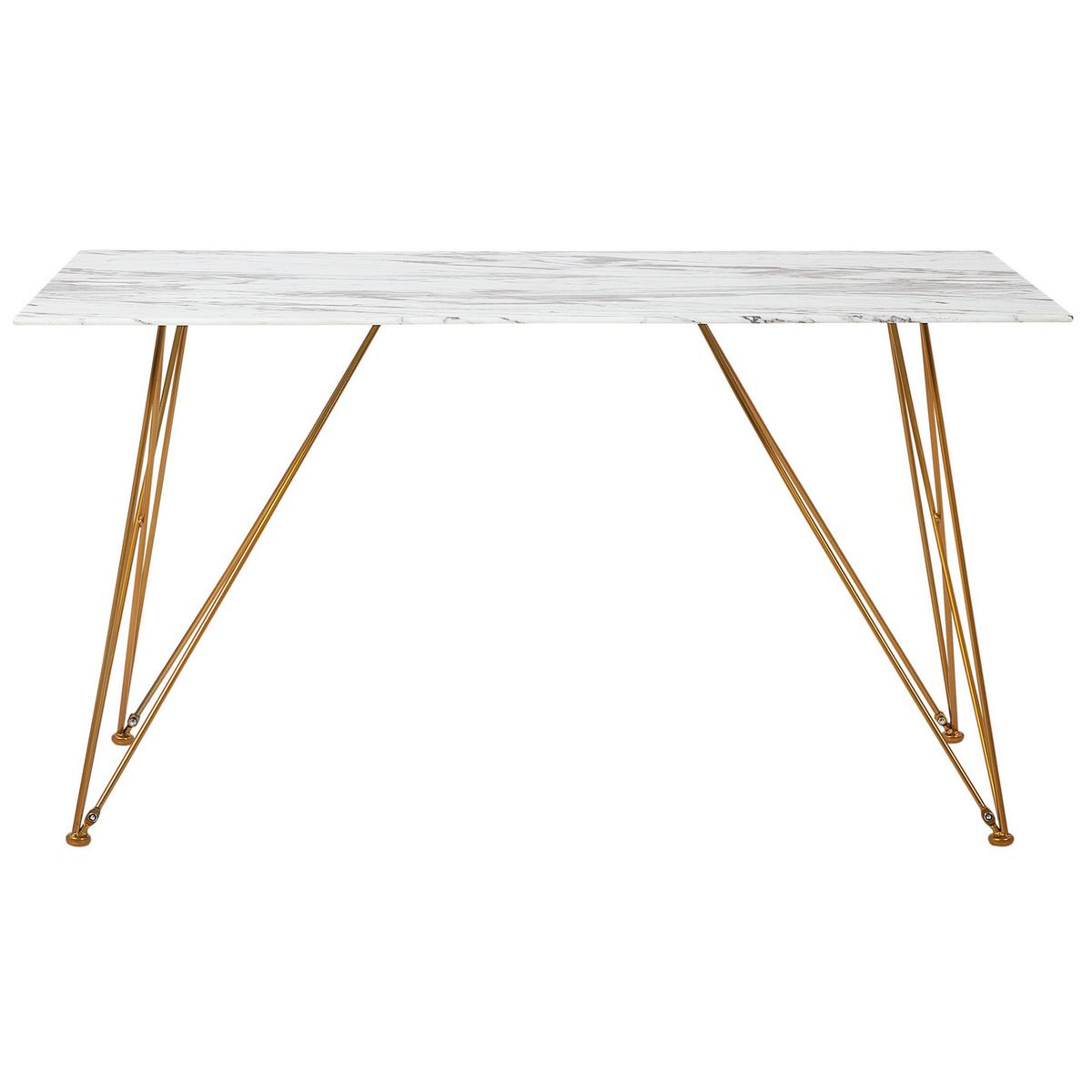 ESSTISCH 140/80/76 cm Weiß, Grau, Goldfarben Rechteckig Kenton - Weiß, Glas (140/80/76cm) - Beliani
