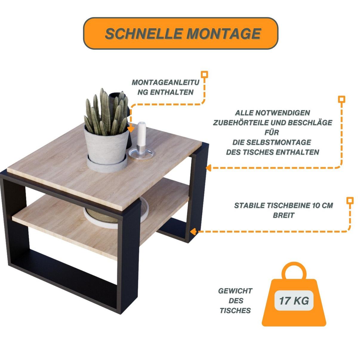 COUCHTISCH Kaja63 63/42/53,8 - Schwarz/Sonoma Eiche, Holzwerkstoff (54/63/42cm) - RAUMHIRSCH FURNITURE