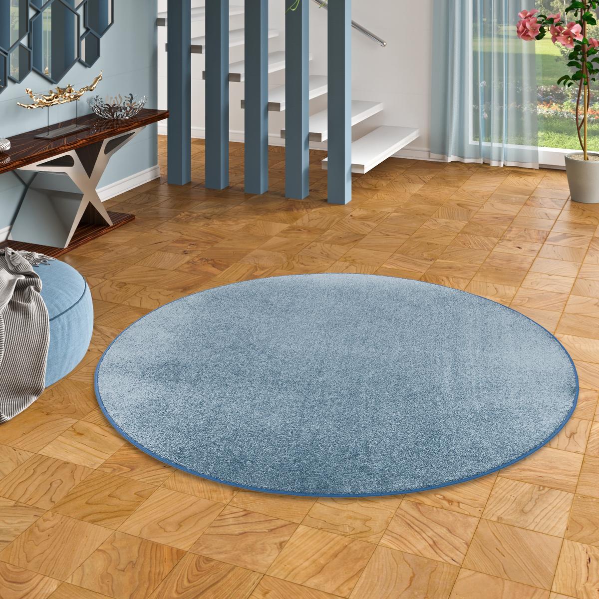HOCHFLOR VELOURS TEPPICH LUNA RUND - Blau, Textil (133/133cm) - Snapstyle