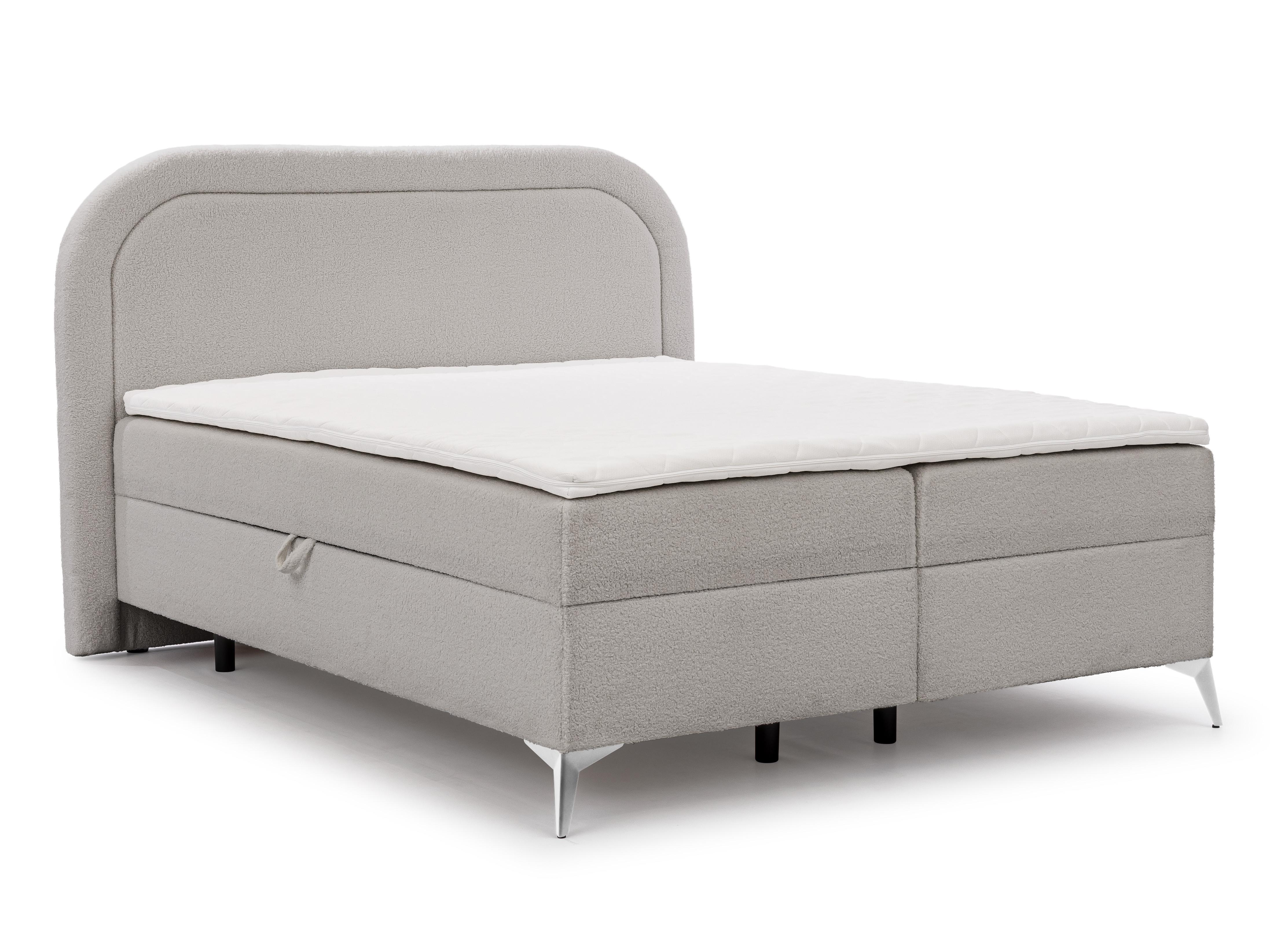 BOXBETT Sonna 140/200 cm Hellgrau Bouclé-Stoff mit abgerundetem Kopfteil und mit silbernen Metallfüßen - Silberfarben/Hellgrau, Holz/Textil (140/200cm) - S-Style Möbel