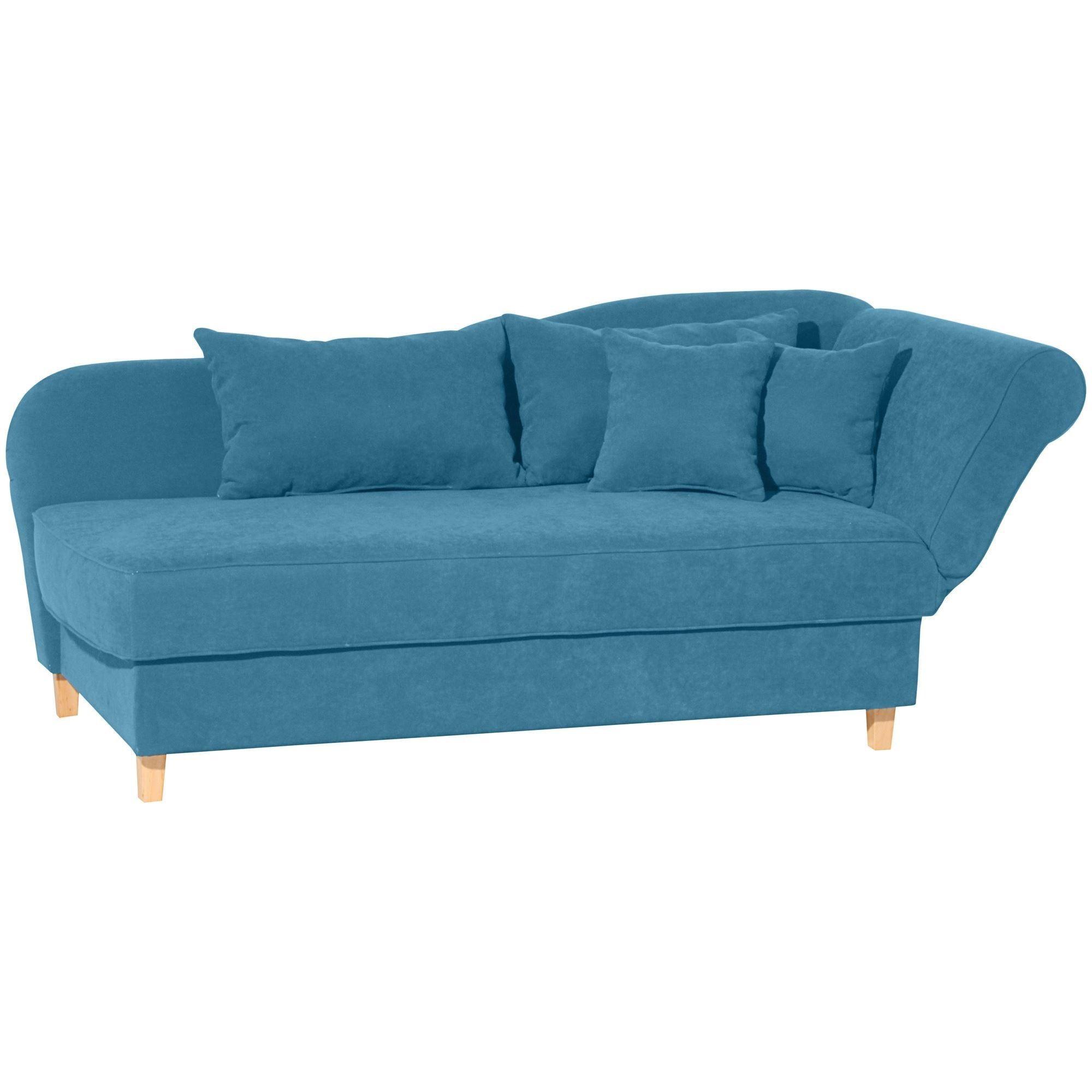 RECAMIERE mit Armteil rechts klappbar Katia Bezug Veloursstoff Buche natur / petrol - Blau, Kunststoff (190/82/88cm) - 58aufmkessel