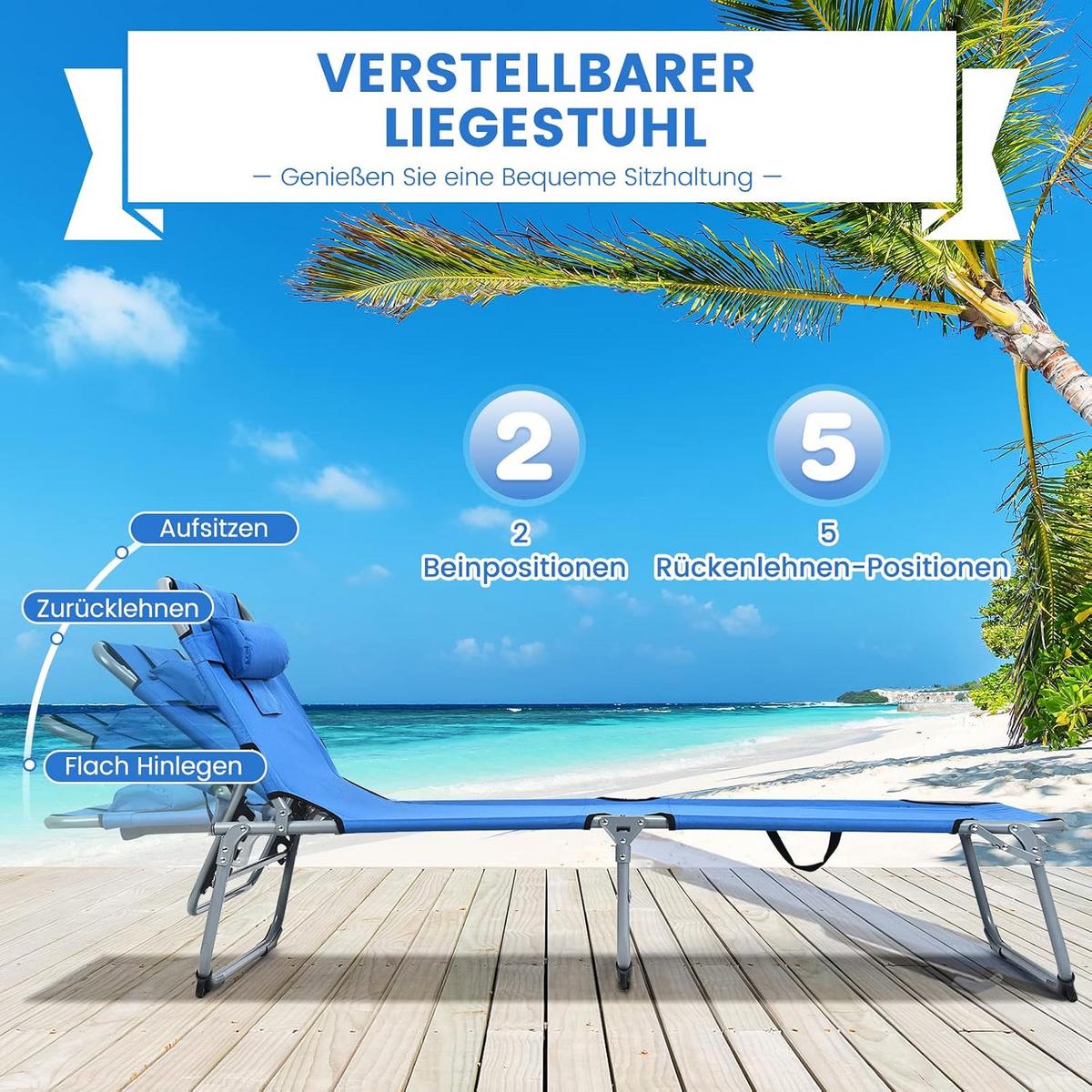 SONNENLIEGE 86cm Blau - Blau, Metall (194/86/60cm) - COSTWAY