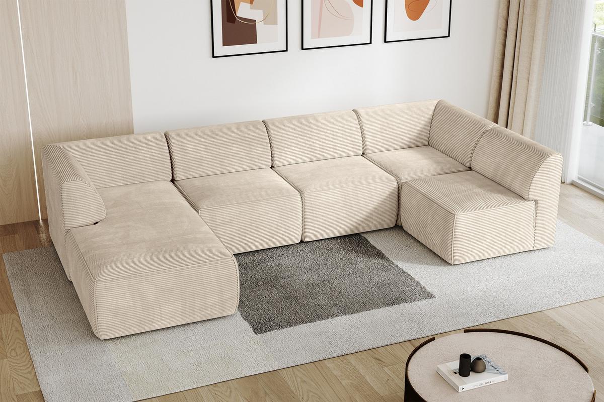 WOHNLANDSCHAFT Ottomane Links MOVO-L 345x180x78 cm Beige Cord - Beige, Holzwerkstoff/Kunststoff (345/78/180cm) - ALTDECOR