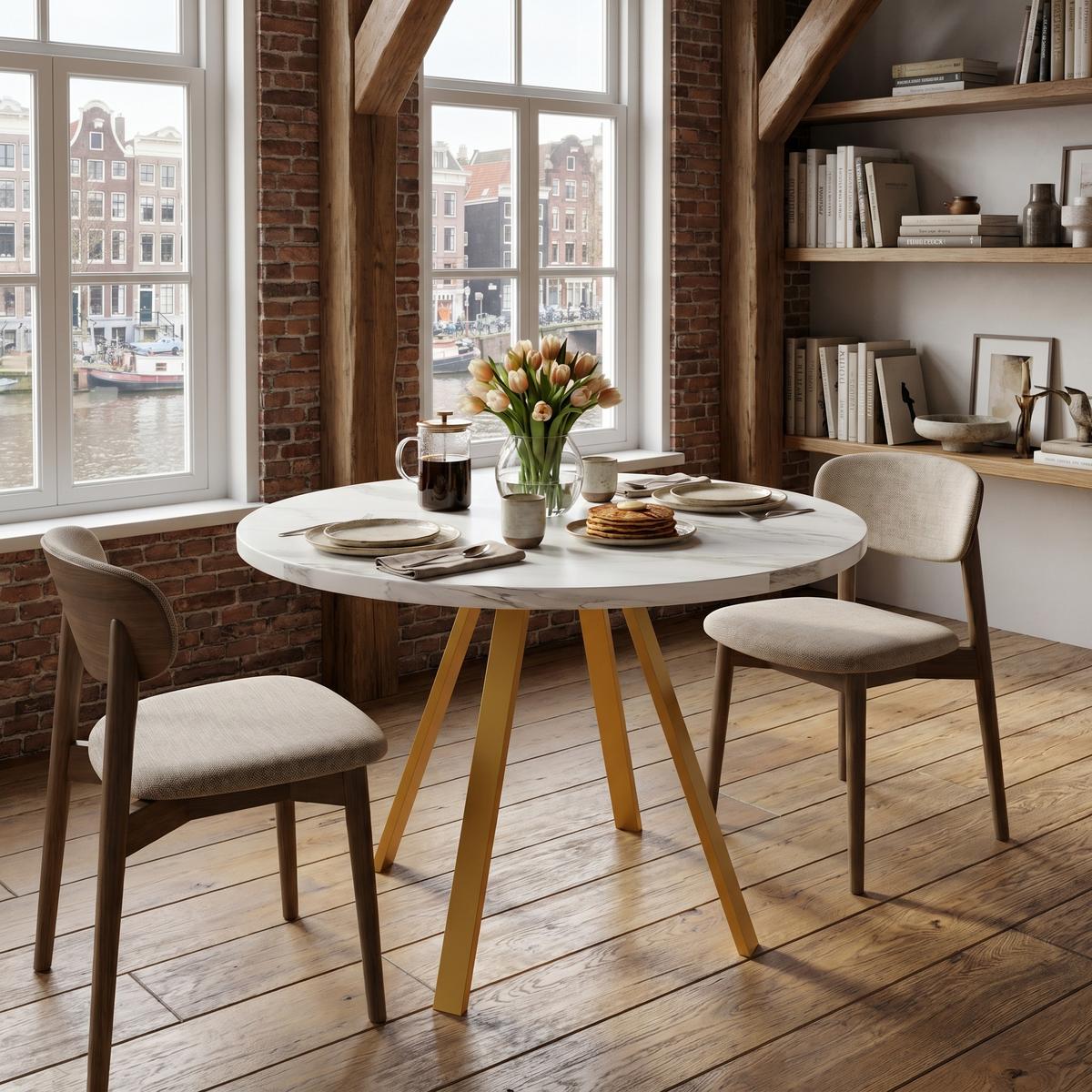 ESSTISCH runder marmor-optik & gold Ø 80 cm für 4 personen - Weiß, Holzwerkstoff (80/80/75cm) - Urban Meuble