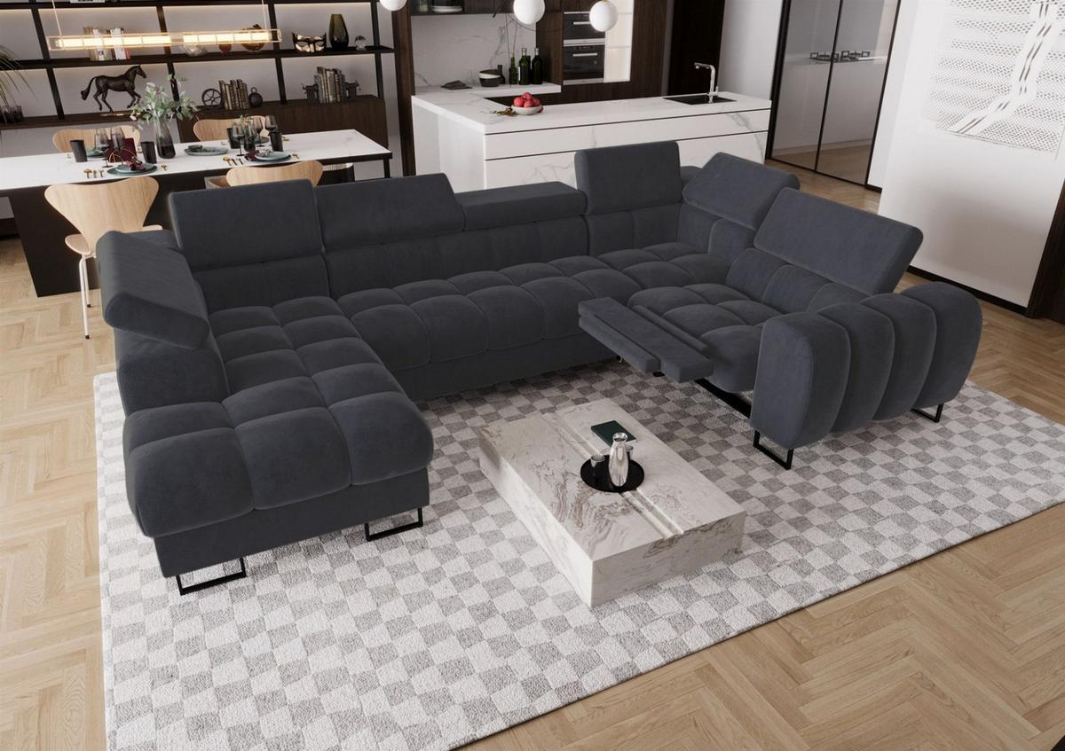 WOHNLANDSCHAFT Bastien Relax - Dunkelgrau, Holzwerkstoff/Textil (198/95/350cm) - Fun Möbel