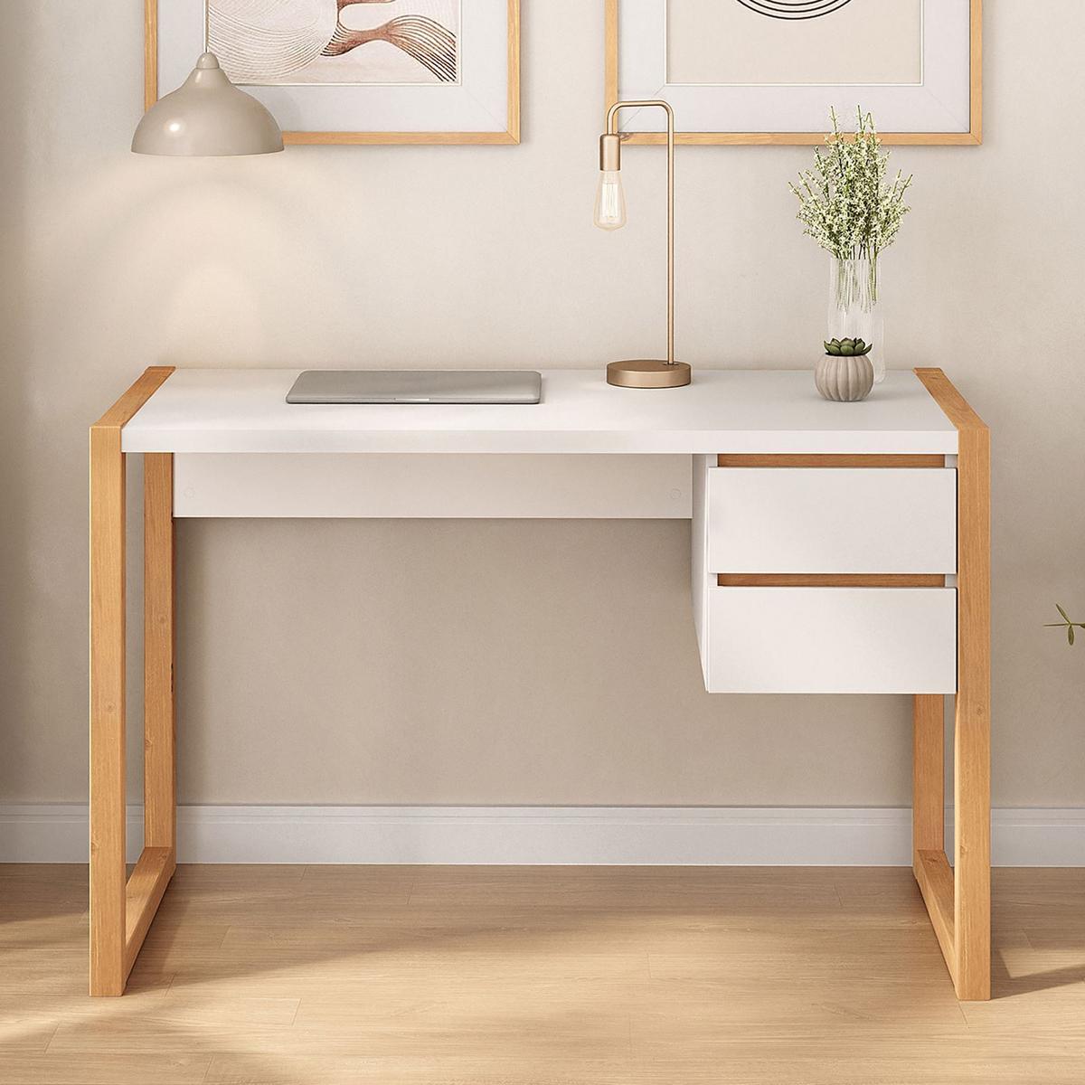 SCHREIBTISCH BELINDA weiß/Eiche - Eichefarben/Weiß, Holz (54/118/75cm) - IDIMEX