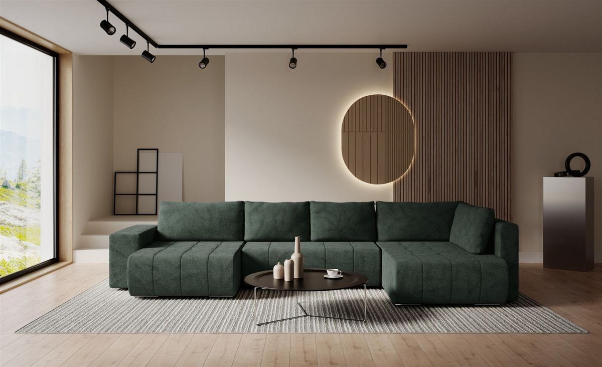 WOHNLANDSCHAFT Armanda - Grün, Holzwerkstoff/Textil (185/83/392cm) - Fun Möbel