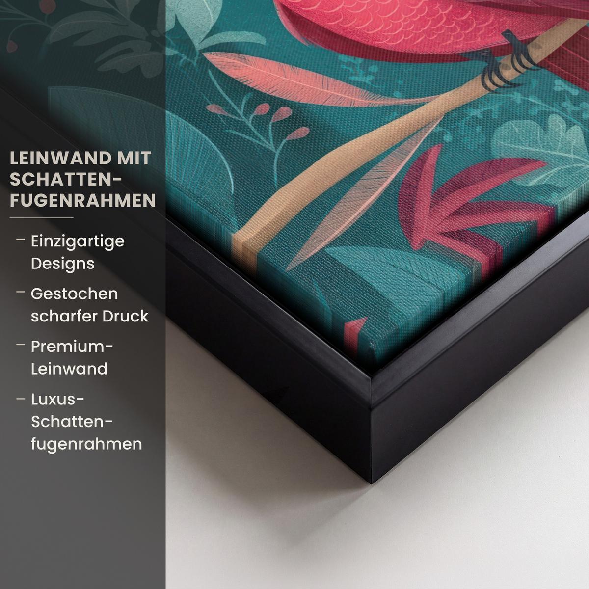 LEINWAND Bilder mit Rahmen - Kakadu - Tropische Blätter - Zweig - 20x20 - Petrol, Textil (20/20cm) - MuchoWow