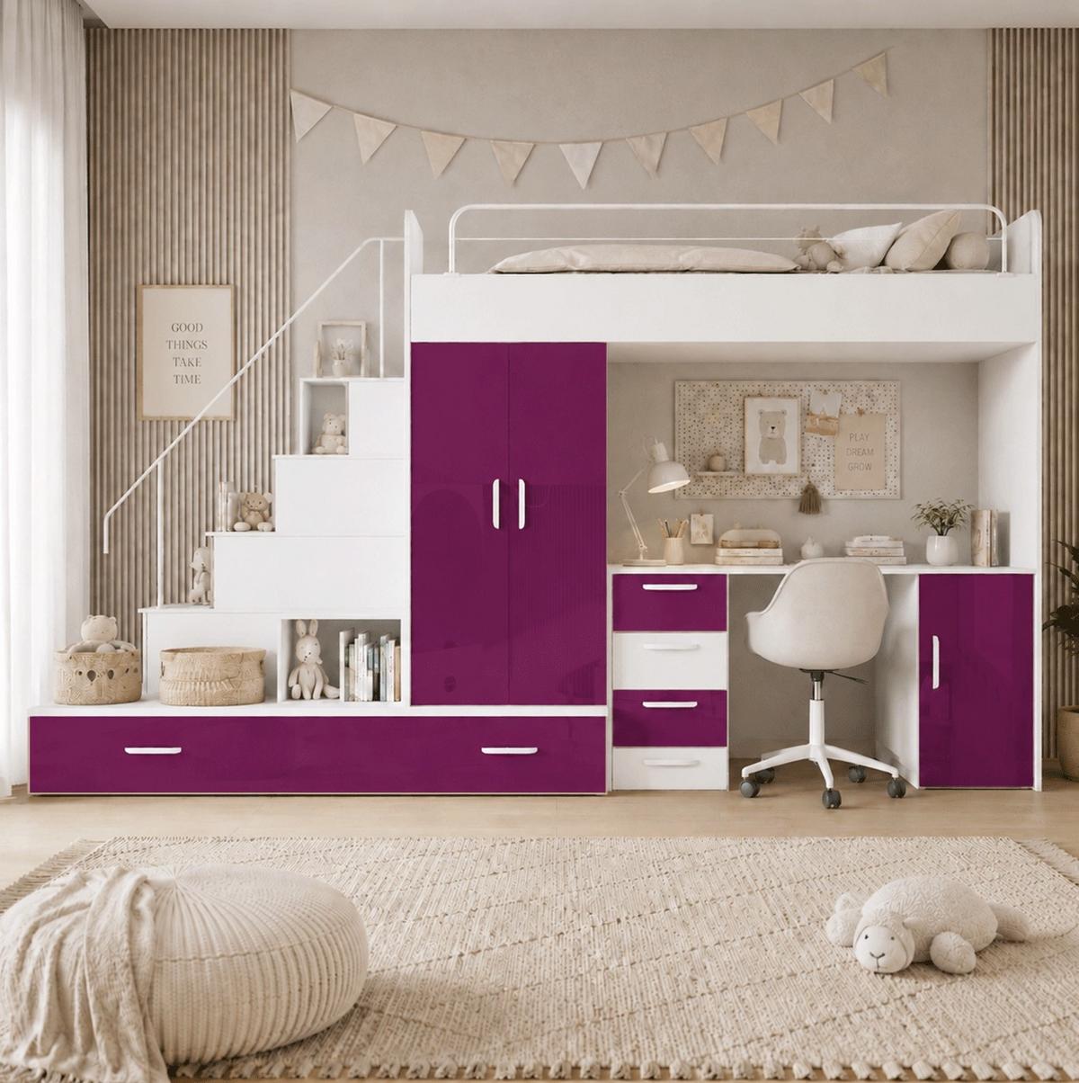 WEISSES Kinderset RAJ 5, Hochglanz - Violett/Weiß, Holzwerkstoff (320/180/86cm) - Lookway