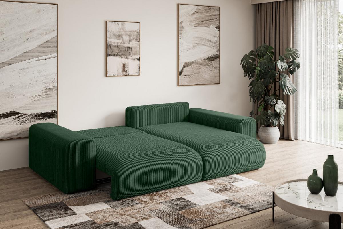 ECKSOFA Ottomane rechts ESKAR-L 266x176x72 Grün Cord - Schwarz/Grün, Holzwerkstoff/Kunststoff (176/266cm) - ALTDECOR