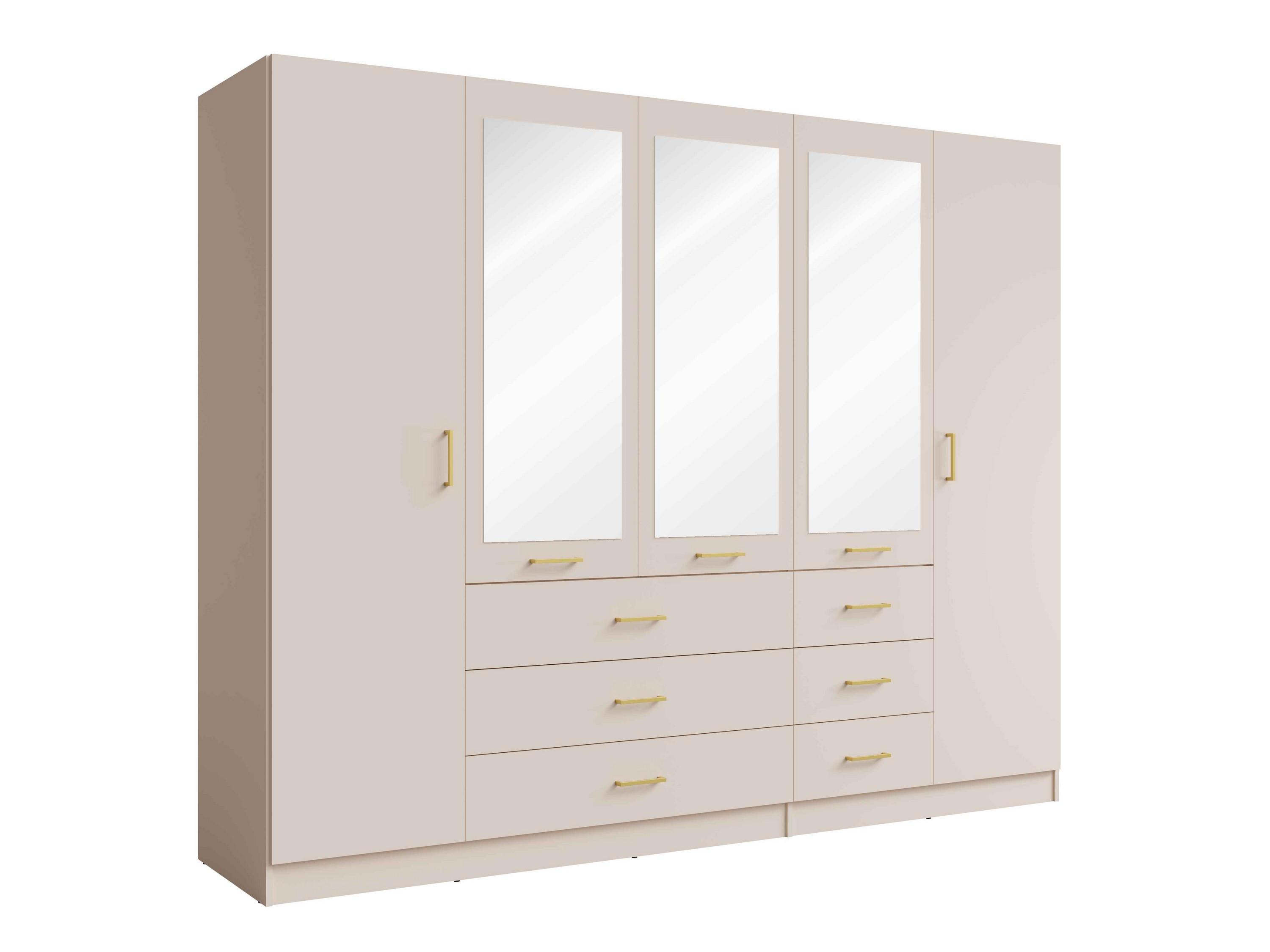 DREHTÜRENSCHRANK NEVARIS 250/200,5/58cm 5-türig mit Spiegel Sandbeige - Sandfarben, Holzwerkstoff (250/200.5/58cm) - MASSENO
