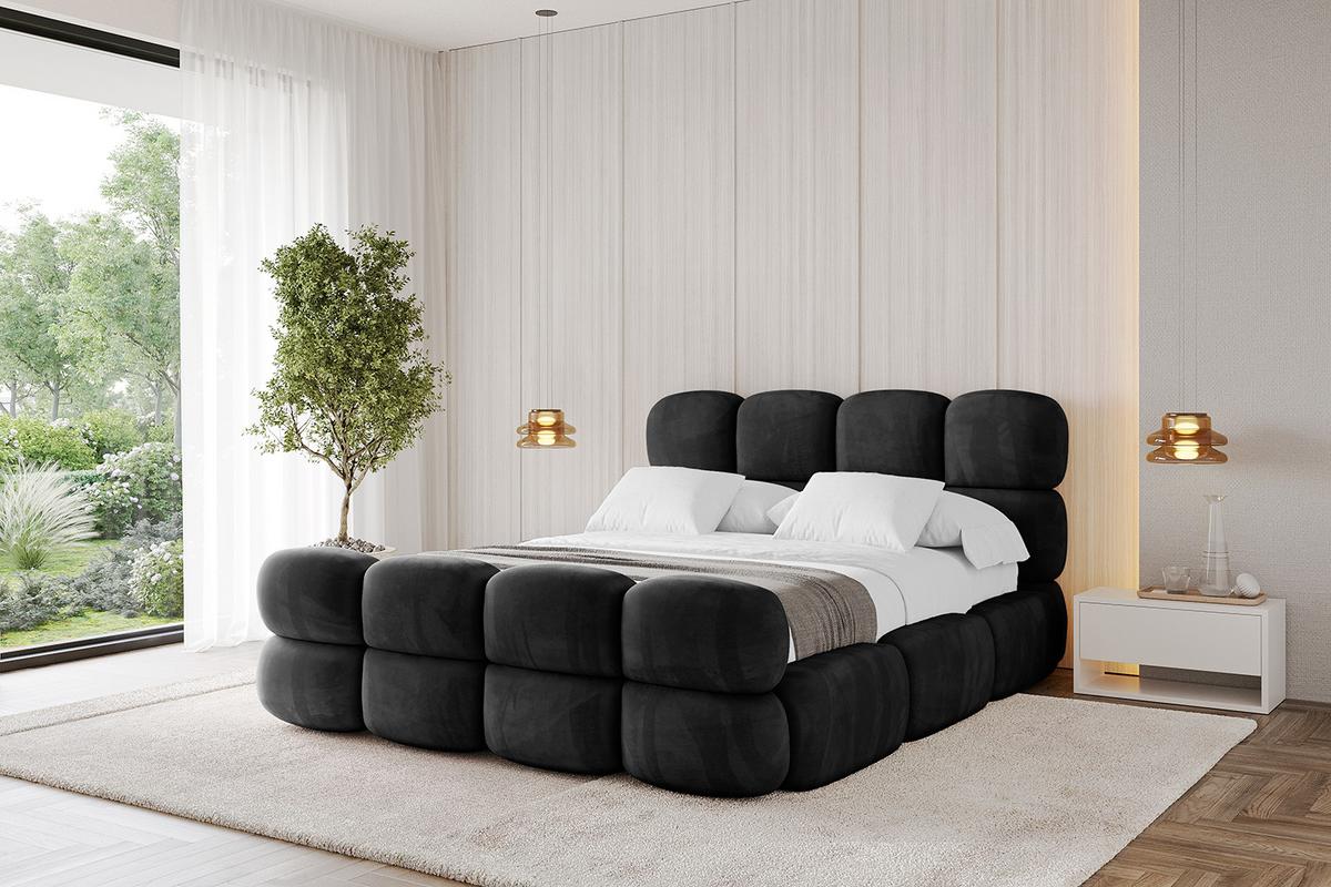 POLSTERBETT mit Bettkasten, Fußteil und Lattenrost, Bett mit Matratze H3/H4 - NOMA-Z 180x200 Schwarz - Schwarz, Holzwerkstoff/Textil (180/200cm) - ALTDECOR