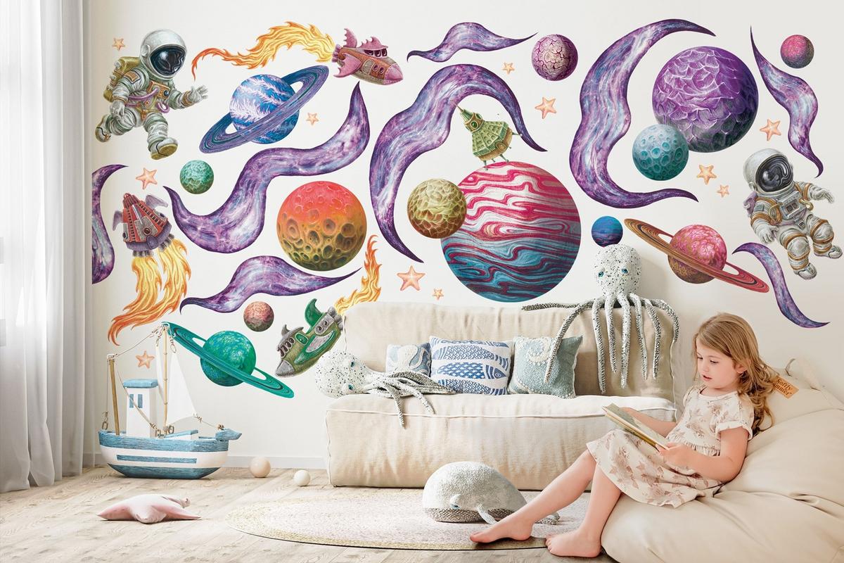 WANDAUFKLEBER 60x92cm - Weltraumträume - Multicolor, Kunststoff (60/92/0.1cm) - Wallfluent