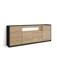 SIDEBOARD, Eiche und Schwarz, 207/37/80cm, mit Led - Eichefarben, Holzwerkstoff (207/80/37cm) - Skraut Home