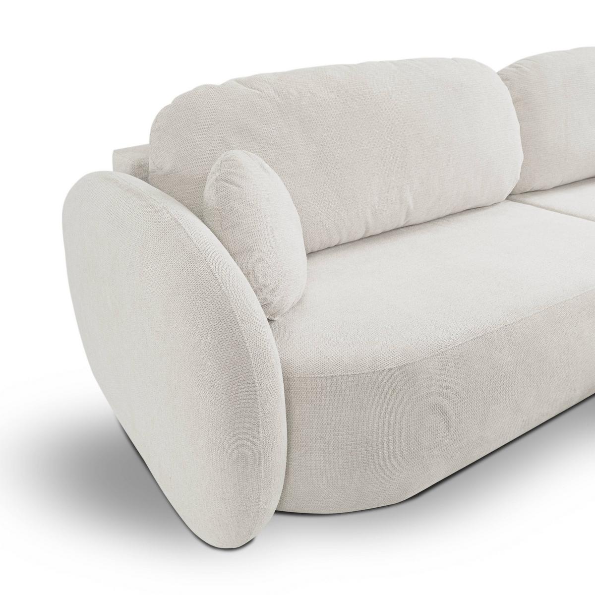ECKSOFA AMICO R-S Weiß Geflochtener Stoff mit Schlaffunktion - Weiß, Holz (248/174cm) - MASSENO