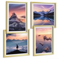 BILDER SET 4er Set - 50x50 cm & 40x60 cm Goldrahmen - Landschaften Berge Seen jelen - Goldfarben, Kunststoff (50/50cm) - TULUP