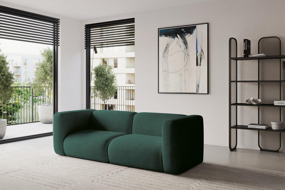 MODULARES Sofa 2-SITZER MIRA-S1 228x89x70 Grün cm Velours - Dunkelgrün/Schwarz, Holzwerkstoff/Kunststoff (228/70/89cm) - ALTDECOR