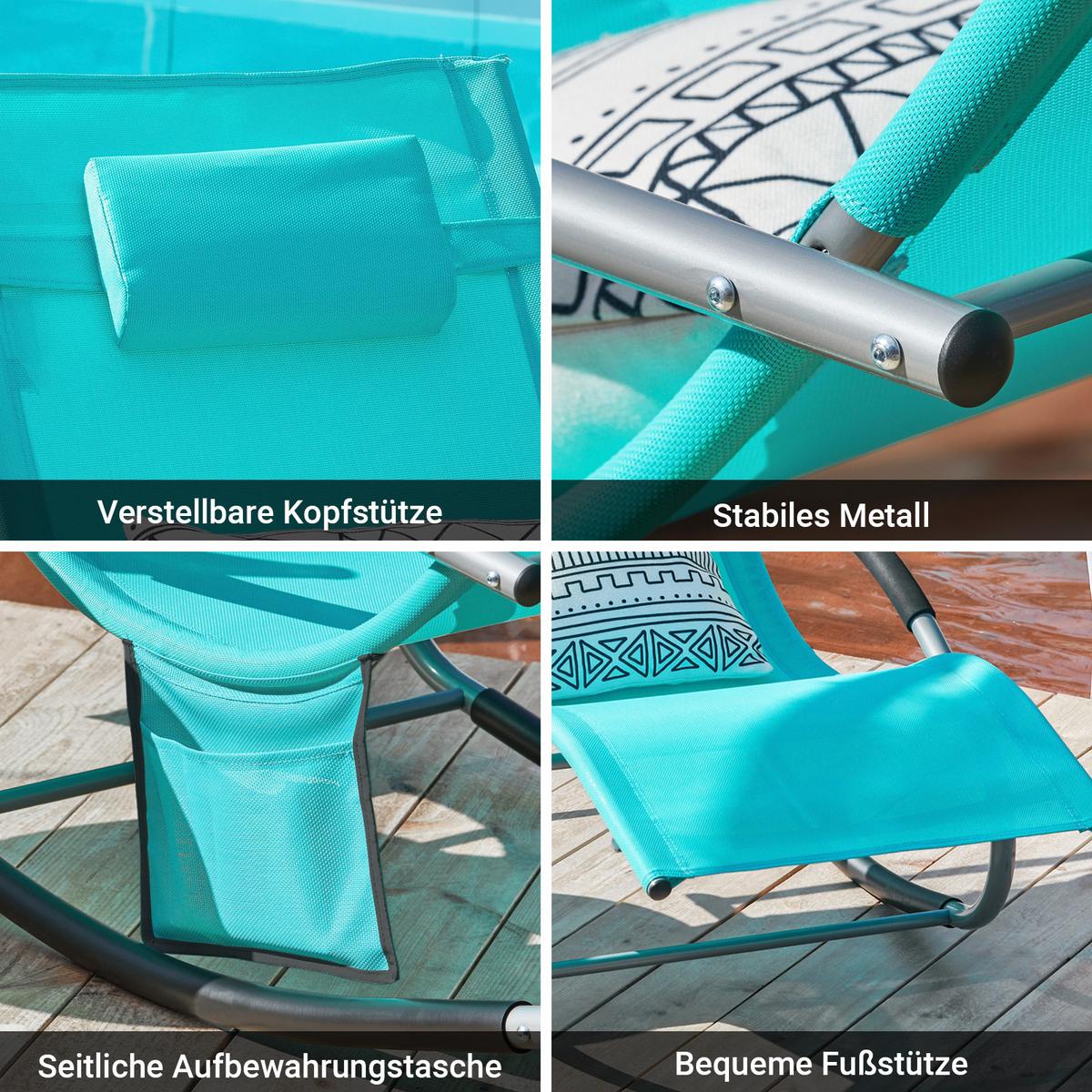 SONNENLIEGE mit Kopfkissen, Gartenliege bis 150kg, Türkis - Türkis, Metall (63/87/150cm) - SoBuy