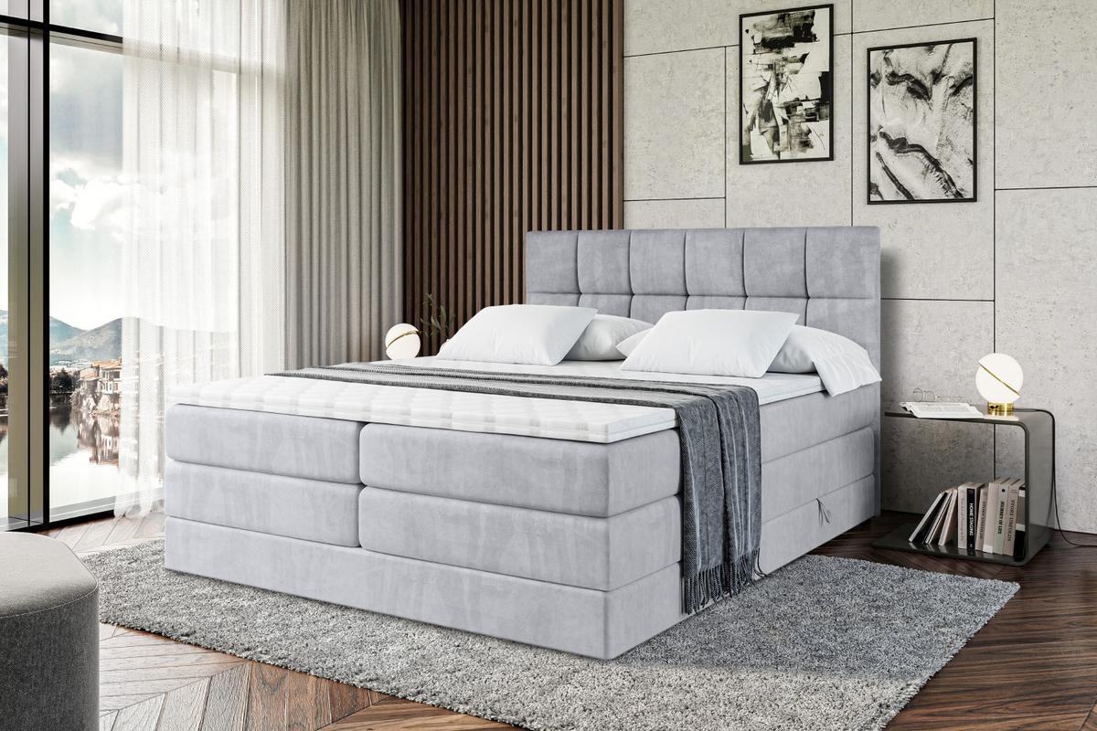 BOXSPRINGBETT RICAR KING - 140x200 - H3/H4 - Hellgrau - Hellgrau, Holzwerkstoff (140/200cm) - ALTDECOR