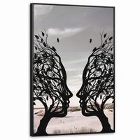 LEINWAND Bilder mit Rahmen - Strand - Meer - Menschen - Baum - Moderne Kunst - 80x120 - Hellgrau, Textil (80/120cm) - MuchoWow