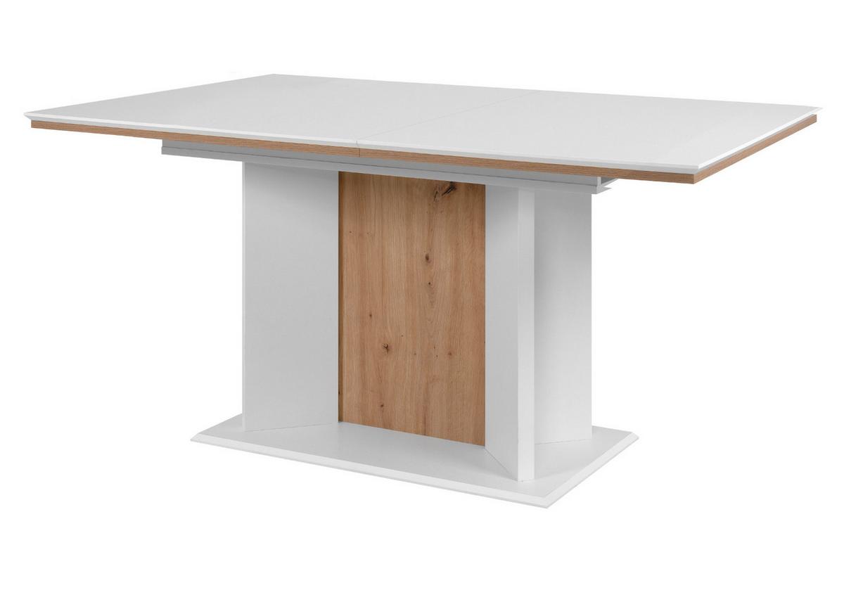 ESSTISCH weiß, Eiche Artisan, Säulentisch ausziehbar 160 - 200 x 90 cm - Weiß/Eiche Artisan, Holzwerkstoff (160/90/76cm) - Furn.Design
