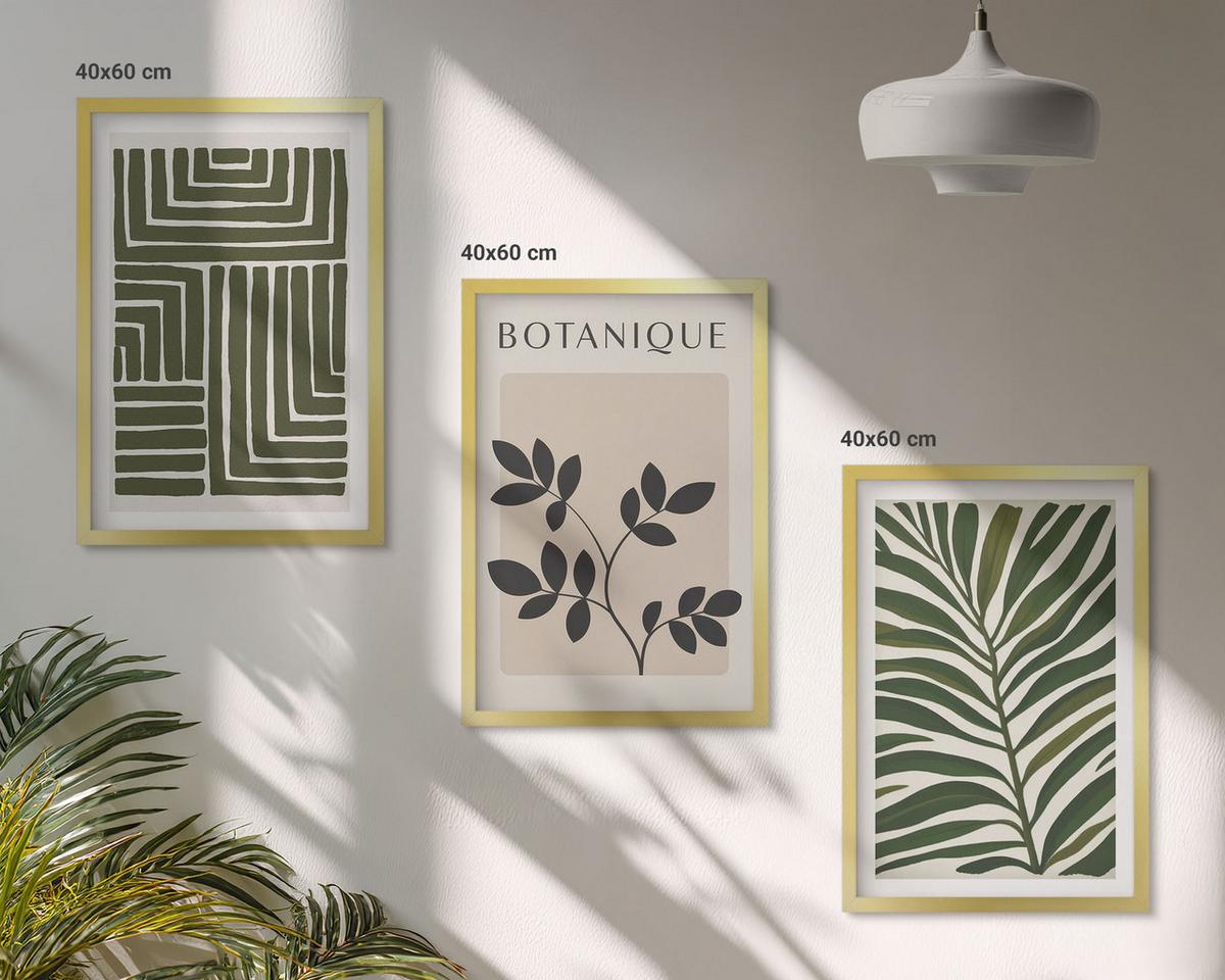 BILDER SET 3er Set - 40x60 cm Goldrahmen - Botanischer Boho-Minimalismus - Goldfarben, Kunststoff (40/60cm) - TULUP