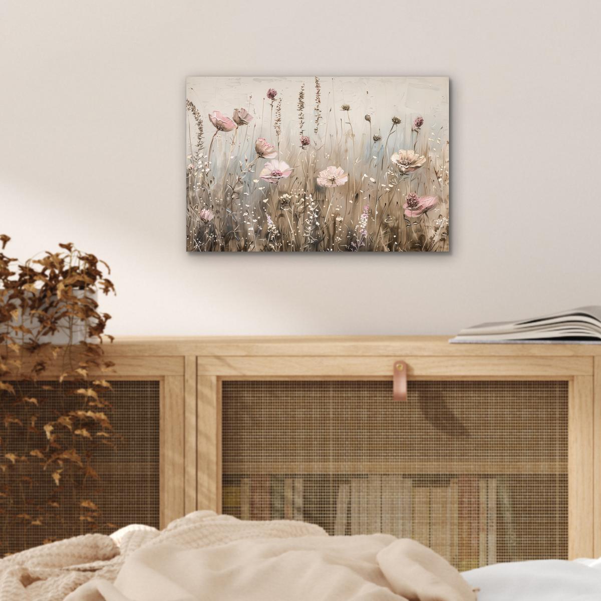 METALLBILD Blumen - Rosa - Modern - Beige 30x20 cm - Beige, Metall (30/20cm) - MuchoWow