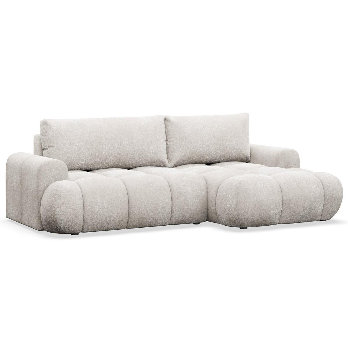 ECKSOFA Ombo Mini, Graubeige Bouclé, rechtsseitig - Taupe/Schwarz, Kunststoff/Textil (155/246cm) - Selsey