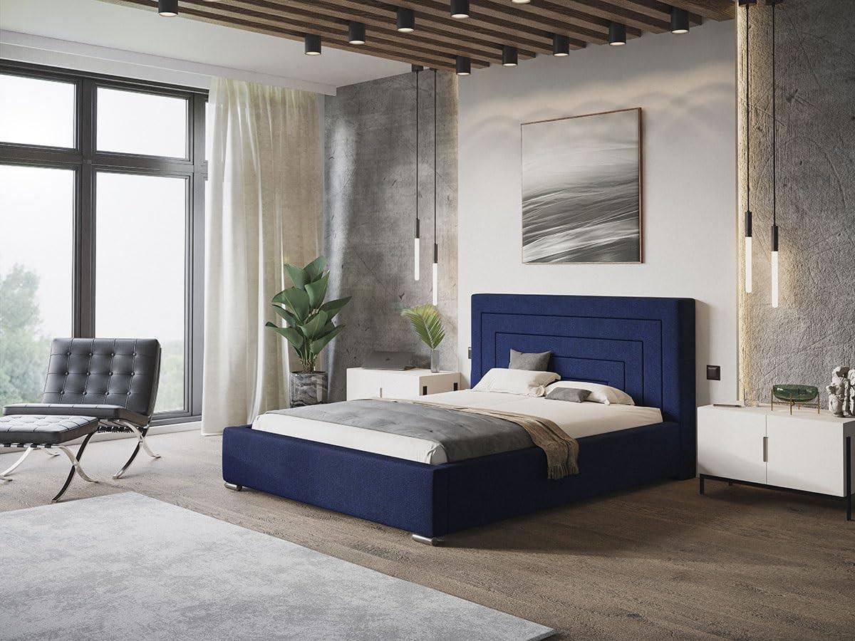 POLSTERBETT Nizza mit Kopfteil, 120x200 cm, Doppelbett mit Bettkasten und Lattenrost aus Holz, Strukturstoff Blau - Blau, Holz/Textil (120/200cm) - Alpi-Möbel