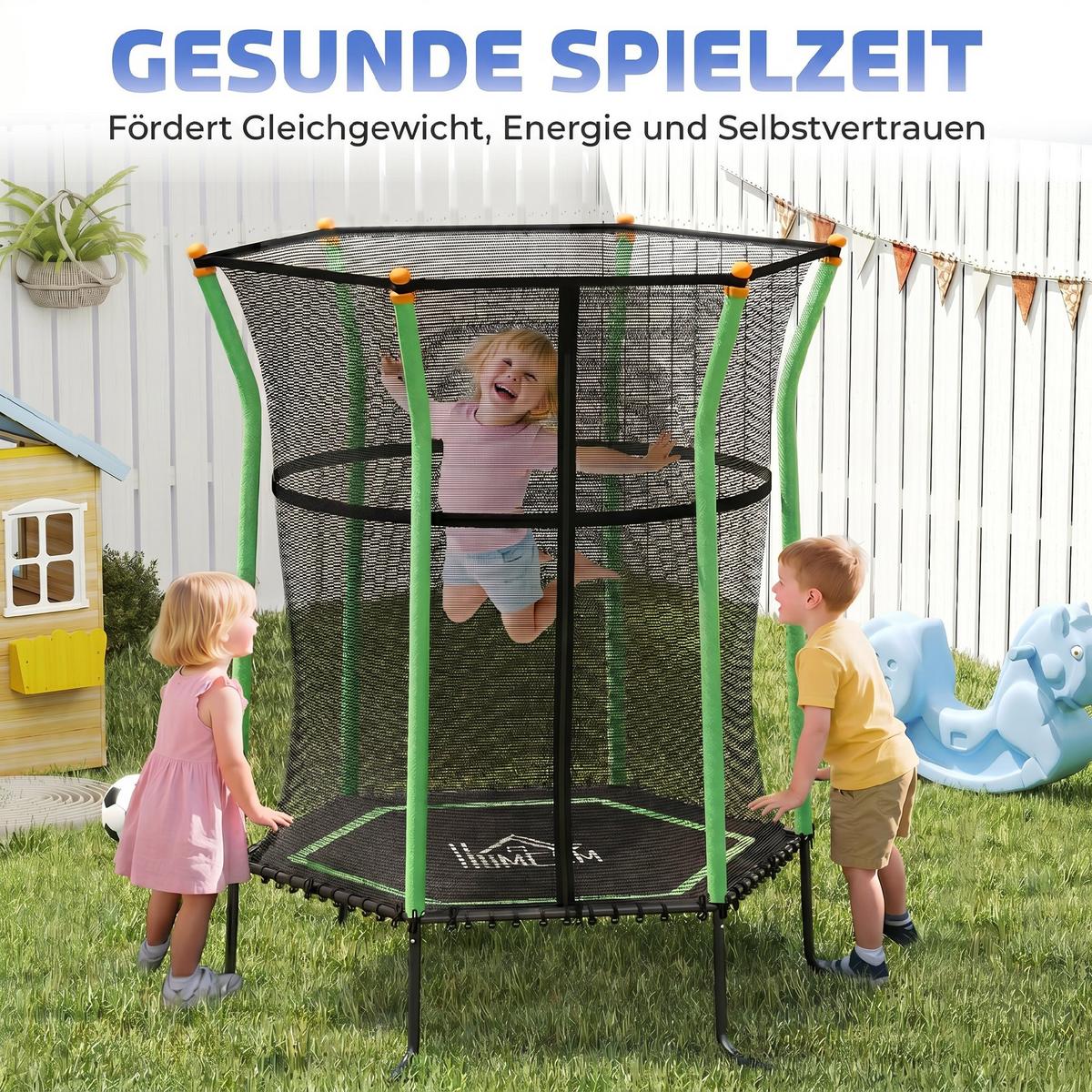 KINDERTRAMPOLIN Stahl Kunststoff Grün - Grün, Metall (111/122cm) - HOMCOM