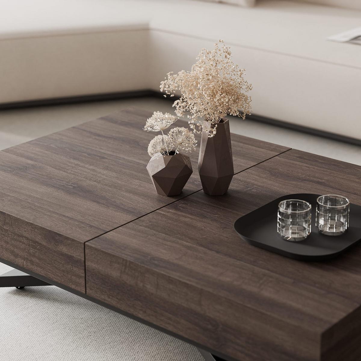 COUCHTISCH SANELLE X ausziehbar mit Liftfunktion, 120/80/76 cm Schwarz/Dunkeleiche - Anthrazit/Schwarz, Holzwerkstoff/Metall (120/80/27cm) - Idohome