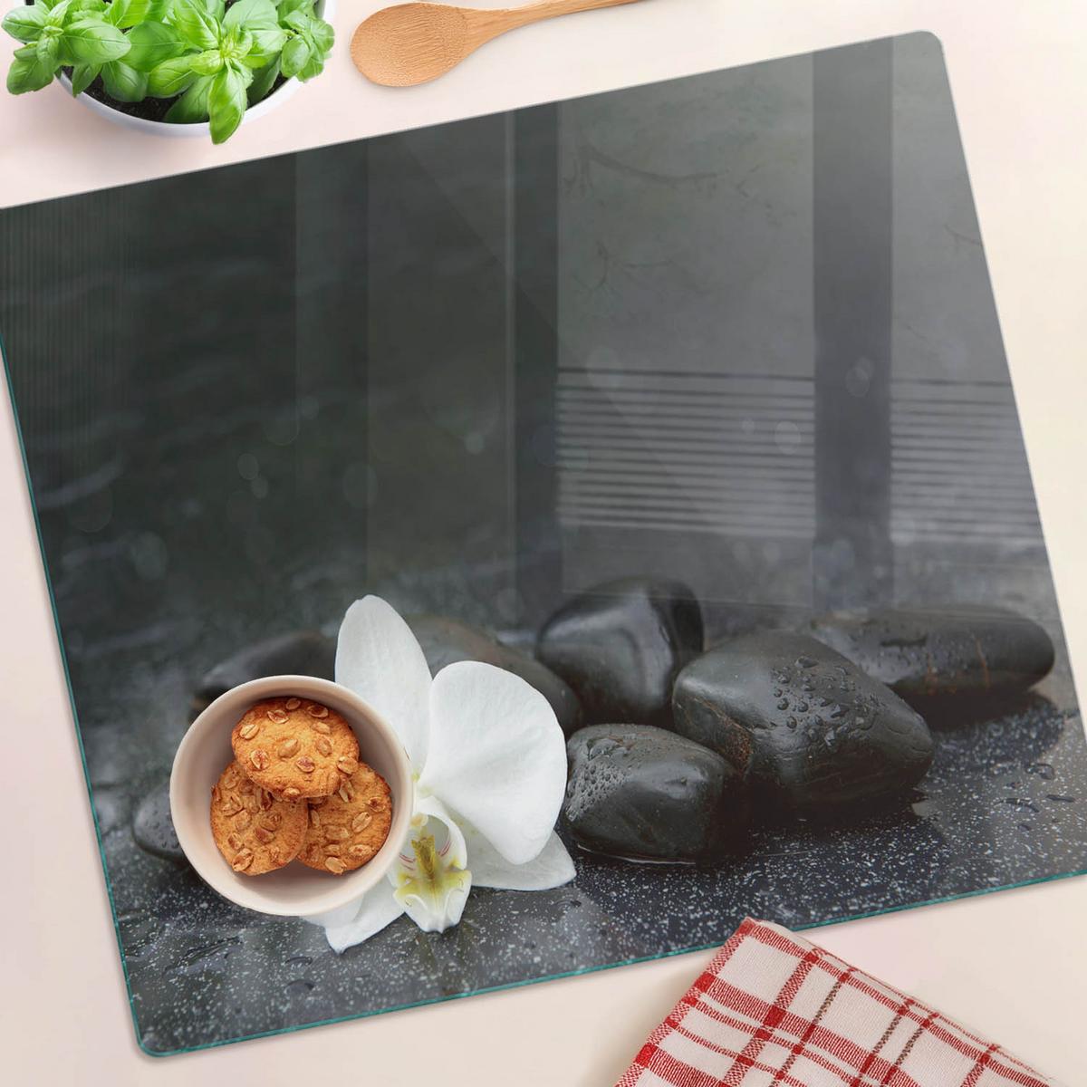 GLASPLATTE 60x52 cm Orchidee - Schwarz, Glas (60/0.4/52cm) - TULUP